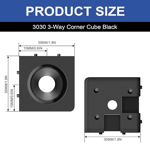 12pcs 3030 3-Way Corner Cube 3030 Extrusion Hardware Black | T-Slot V-Slot - Image 2