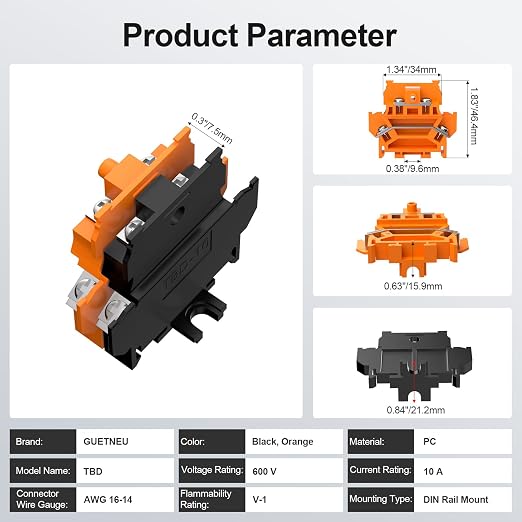 8Pcs TBD Terminal Blocks, Detachable & Assemblable Din Rail Mounted | 600V 10A - Image 6