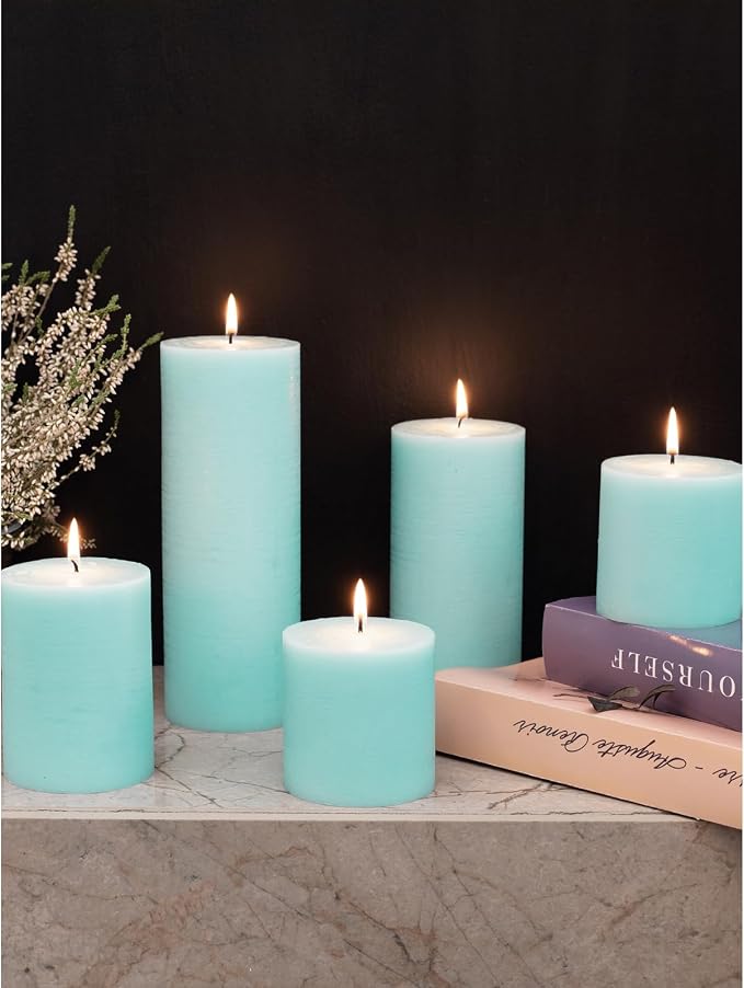 Large Pillar Candles 3x6 Inch – Set of 3 Unscented Dripless Light Turquoise - Image 7