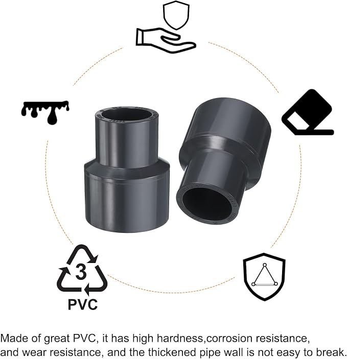 HARFINGTON PVC Reducing Coupling 1-1/2 x 1" Increaser/Reducer Coupling Pipe - Image 6