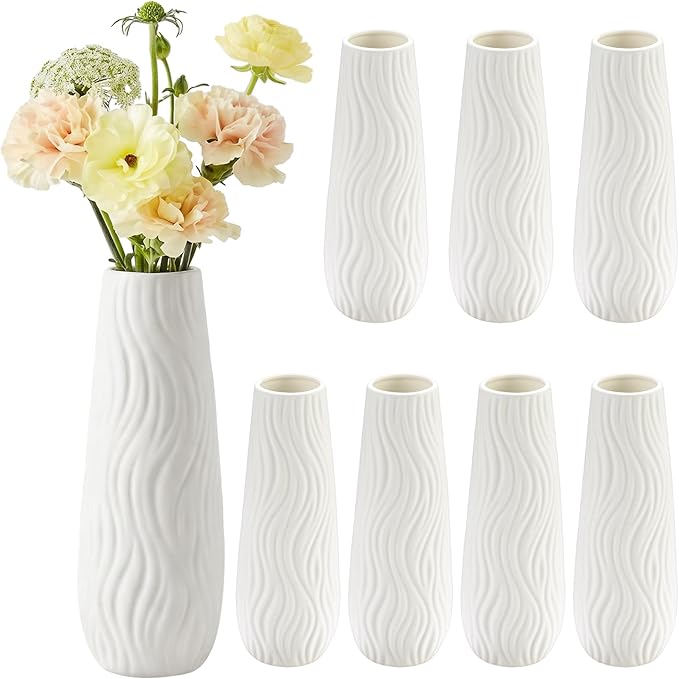 Qinyoung White Ceramic Bud Vase Set of 8 by Qinyoung