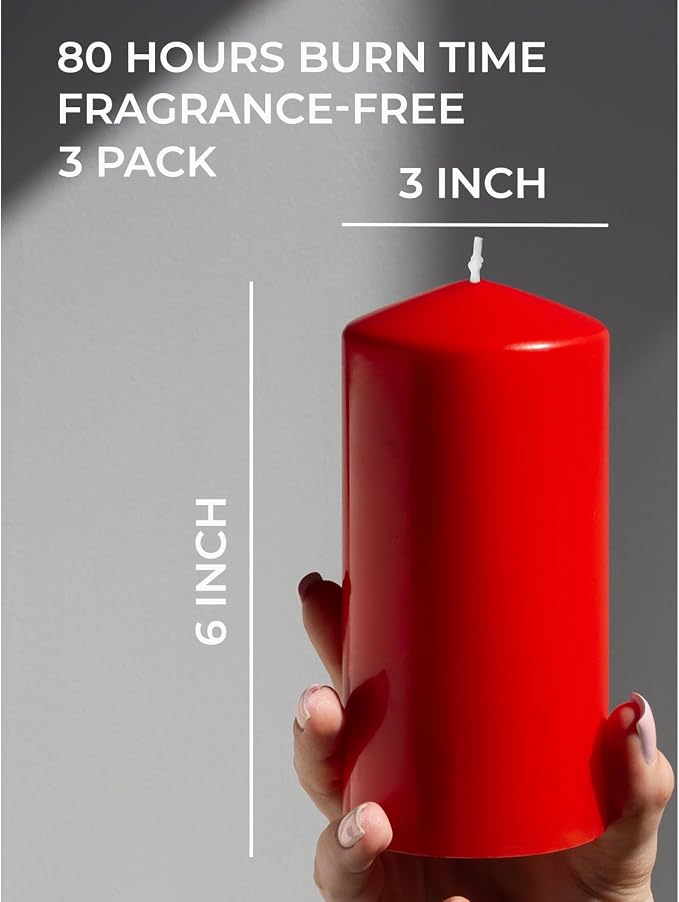 3x6 Inch Red Pillar Candles Set of 3 - Image 2