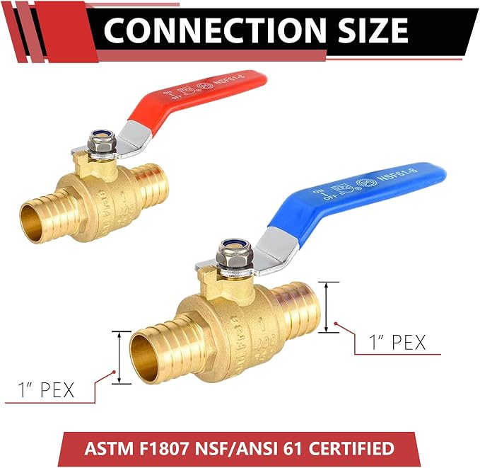 10-Pack 1" PEX Brass Ball Valve, Barb Crimp Pex Connection | Full Port Water - Image 2