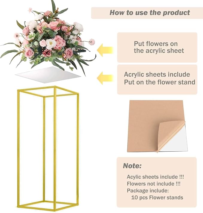 23.6inch 6 pcs Column Vases Gold Centerpieces - Image 3