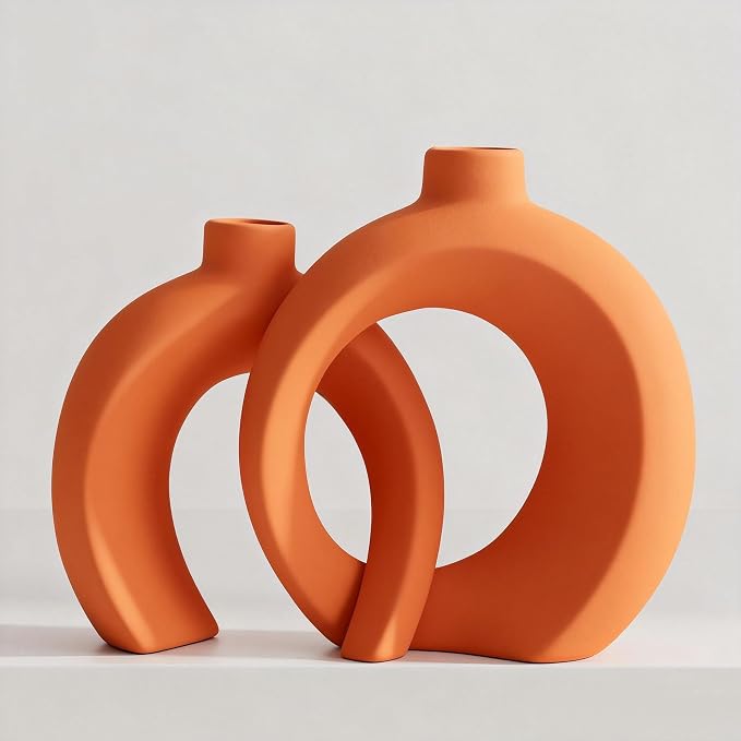 Set of 2 Orange Ceramic Vases for Home Decor Accents by Jonronboci