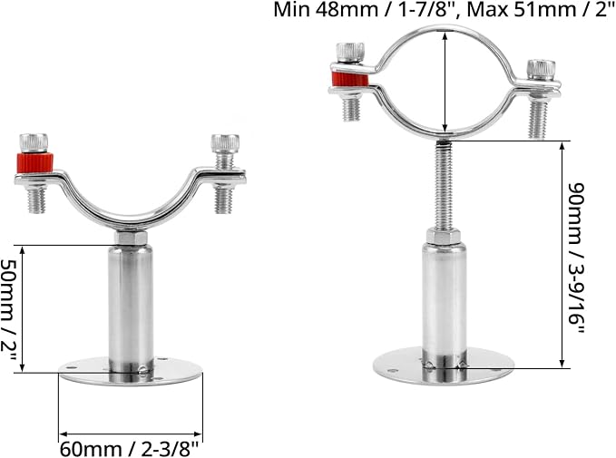 QWORK Adjustable 2" OD Pipe Wall & Ceiling Mount Support – Stainless Bracket - Image 3