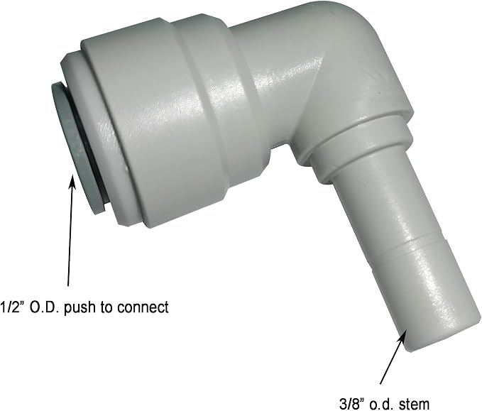 Elbow 3/8" Stem adapter to 1/2 O.D. Tube Quick Connector Fitting, push to - Image 3
