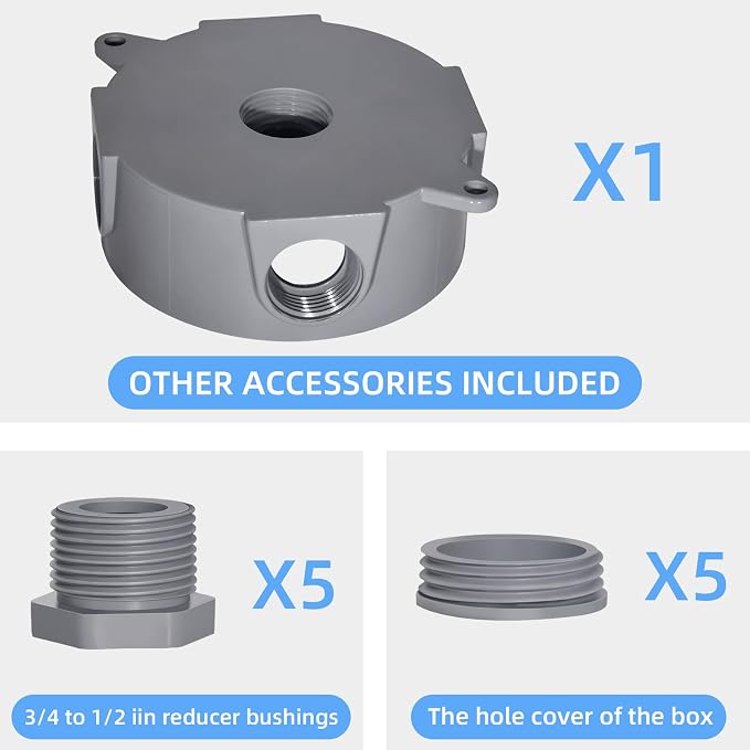 Round Electrical Outlet Box, Weatherproof 5 Hole-1/2 or 3/4 in Electrical - Image 3