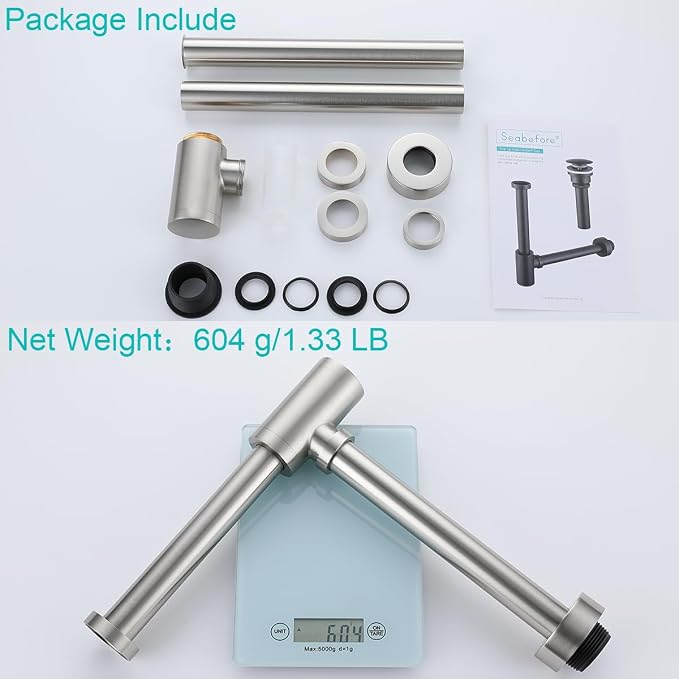 Brass Round Bottle P-Trap 1 1/4, Adjustable Basin Sink Waste Drain Trap Kit - Image 7