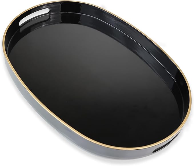 Black Oval Decorative Tray by Omuriko