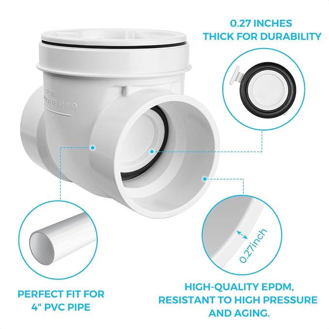 Cinsda 4" PVC Backwater Valve, 4 Inch Back Flow Preventer Valve, Backflow Water - Image 3