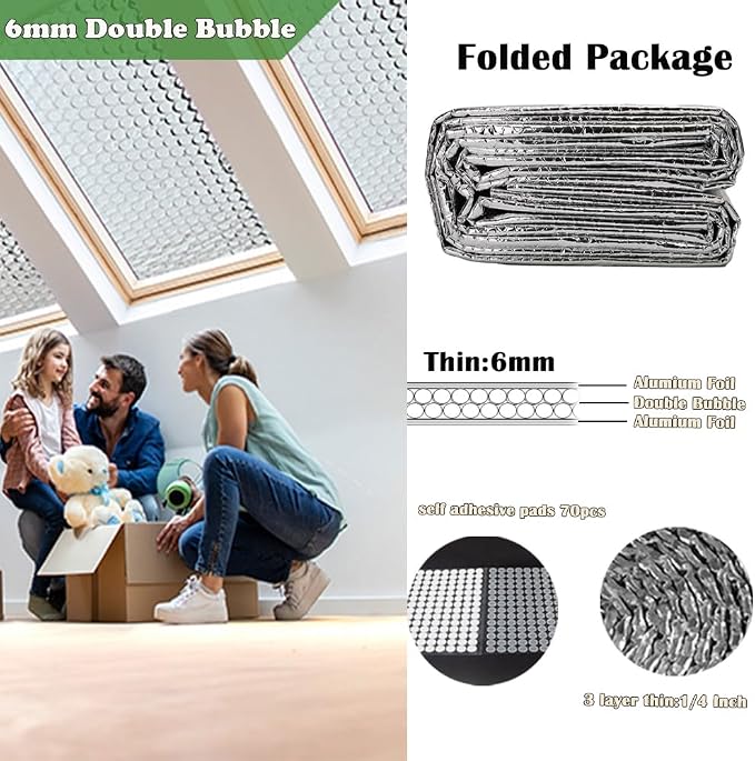 MRRAPA Reflective Double Bubble Aluminum Foil Sheet, 6MM Window Or Wall - Image 3