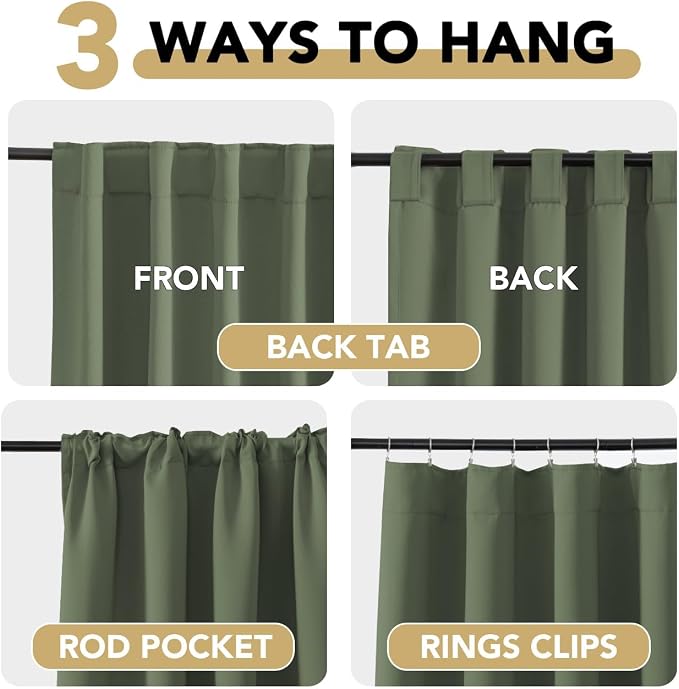 H.VERSAILTEX Back Tab Dark Green Curtains 90 Inch Long - Image 4