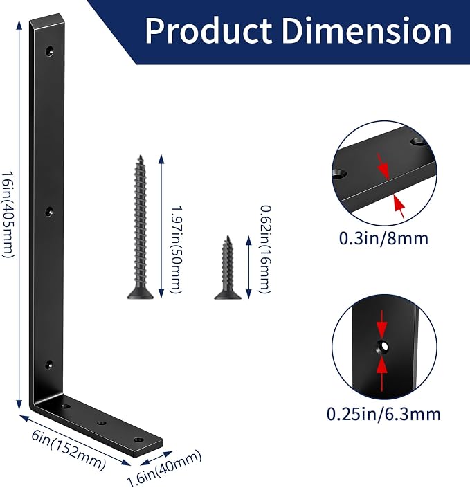 LSK 6PCS Countertop Bracket, L 16"×H 6", Heavy Duty Shelf Bracket, Granite - Image 3