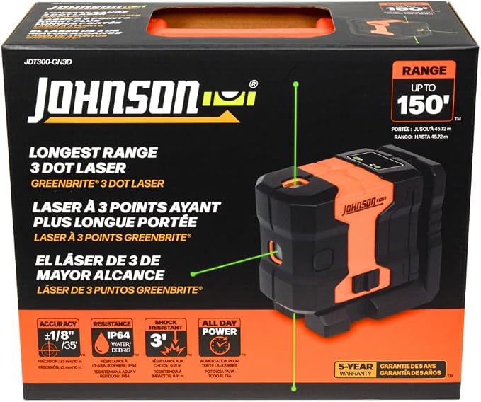 Johnson Level & Tool JDT300-GN3D Laser Level, Self-Leveling Kit 3 Dot Laser - Image 6