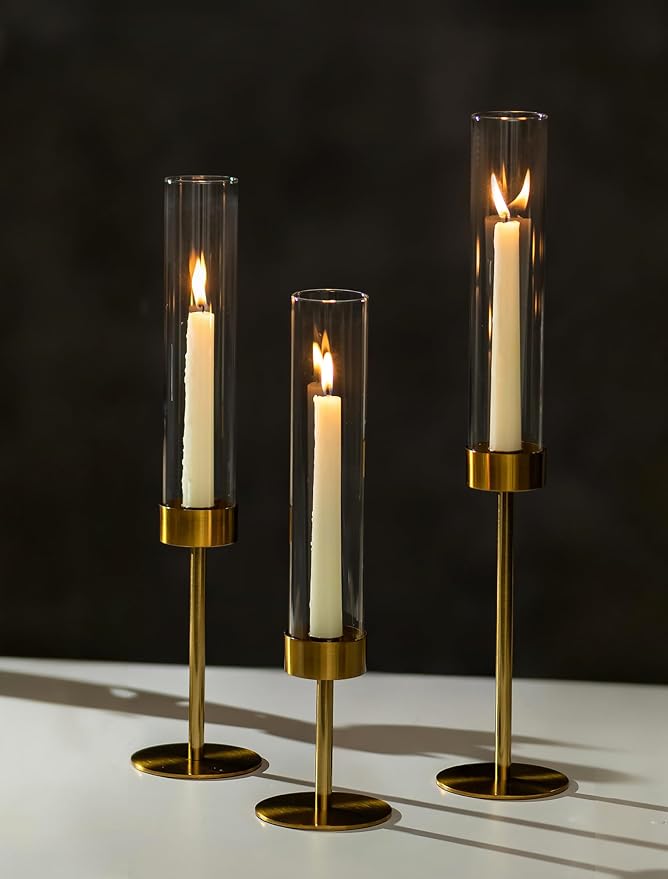 NUPTIO Candlestick Holders for Table Centerpiece, Tall Brass Taper Candle by Nuptio