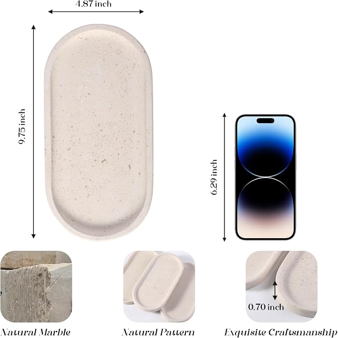 Natural Marble Tray for Bathroom, Vanity Decorative Marble Trays for Countertop - Image 2