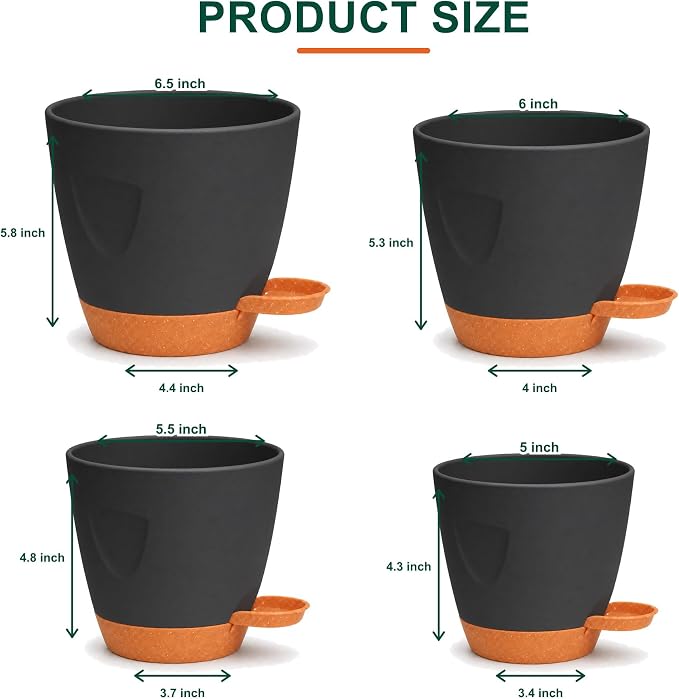 Self Watering Planter Pots for Plants, Drainage holes and saucers, - Image 2