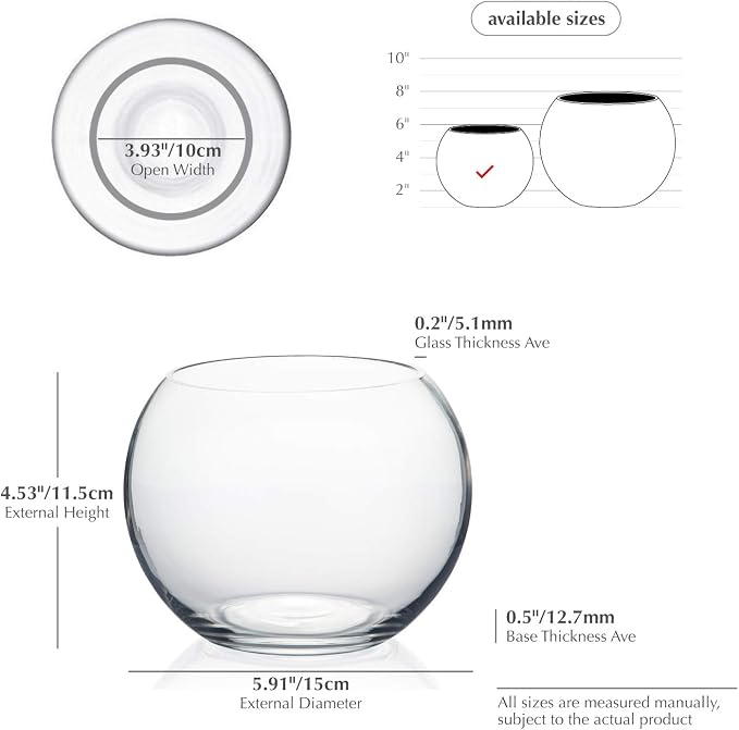 WGV Bowl Glass Vase, Diameter 6", Height 4.5", Open Width 4", 1 Piece - Image 2