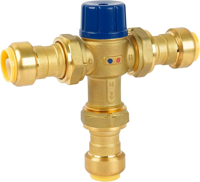 3/4 Inch Brass Thermostatic Mixing Valve, Push To Connect Brass Plumbing Fitting by BHVALCON
