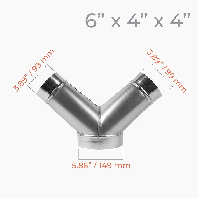 45° Degree Ø6 x 4 x 4 Inch Y Shape Duct Splitter - Image 2