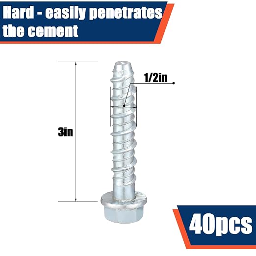 Tandefio 40 Pack 1/2 x 3 Concrete Anchors and Screw Kits Galvanized | Large - Image 2
