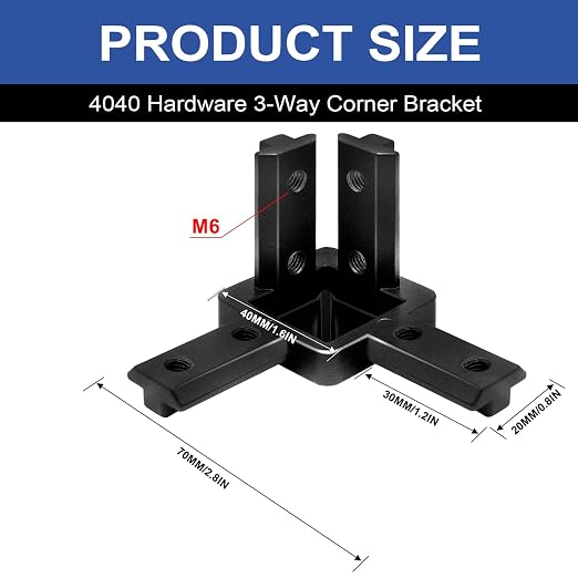 12pcs 4040 Hardware 3-Way Corner Bracket Angel Connector Black | - Image 2