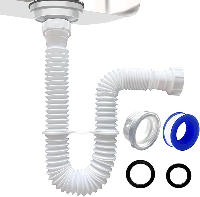 VIVIDA Flexible Drain Pipe 1-1/2 Inch, Kitchen Sink P Trap by VIVIDA