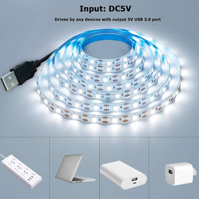 USB LED Strip Cool White 6000K 5V USB Powered 13.12ft/4M | 240LEDs Flexible - Image 2