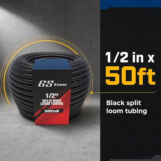 GS Power 1/2 Inch x 50ft Split Wire Loom Tubing, Split Cable Sleeve Cord - Image 2