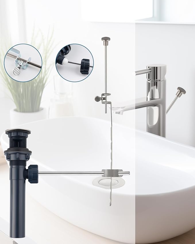 2PCS Bathroom Sink Drain with Lift Rod, Universal Fit, Brushed Nickel - Image 2