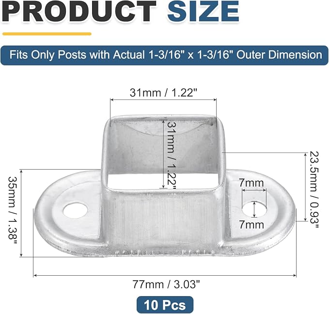 uxcell 10 Pack Square Post Flange Base, Fits 1.2x1.2 Square Tube Galvanized - Image 2