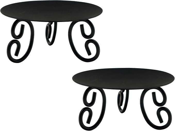 Hosley Set of 2 Black Iron Pillar Candle Holders by HOSLEY