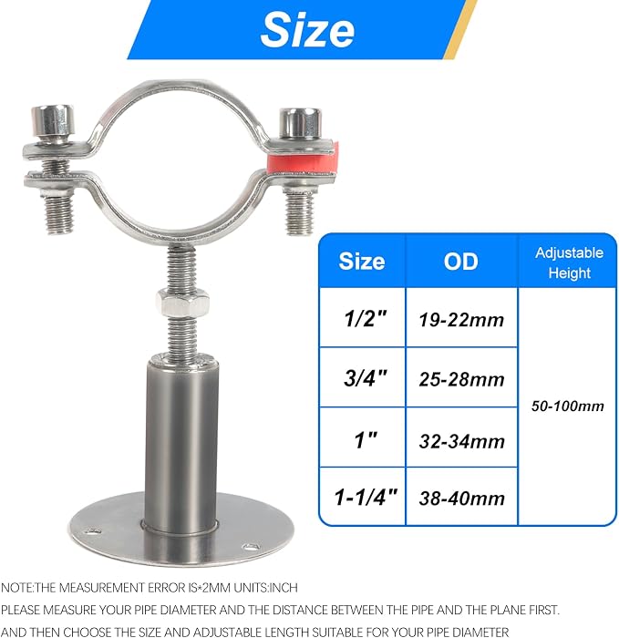 4PCS 304 Stainless Steel Wall Mount Ceiling Mount Pipe Supports, Suitable - Image 5