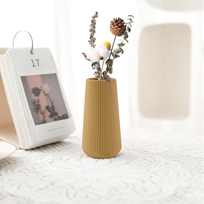Milk Coffee Ceramic Vase, GUKJOB Small Cute Flower Vase - Image 5