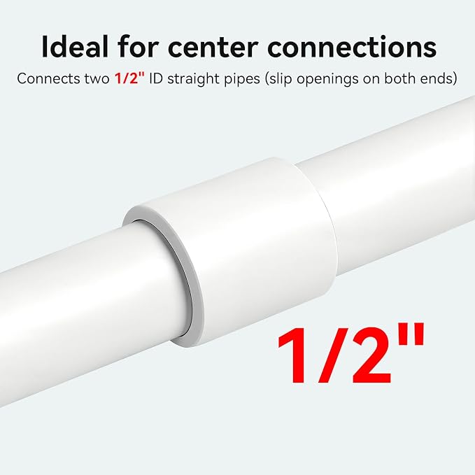 10Pack 1/2 Inch White PVC Pipe Coupling, Socket x Socket, Schedule 40 Heavy - Image 3
