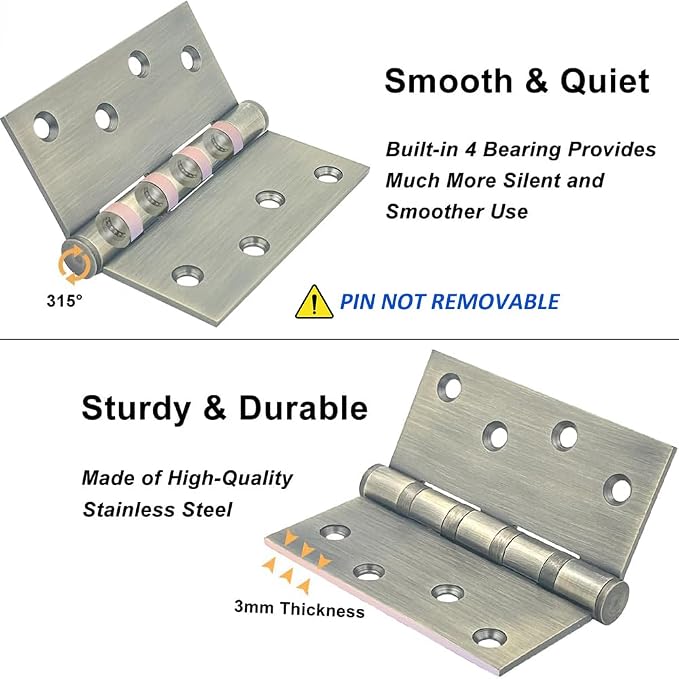 VOLUKA 6 Pack Stainless Steel 4'' Door Hinges - Image 2