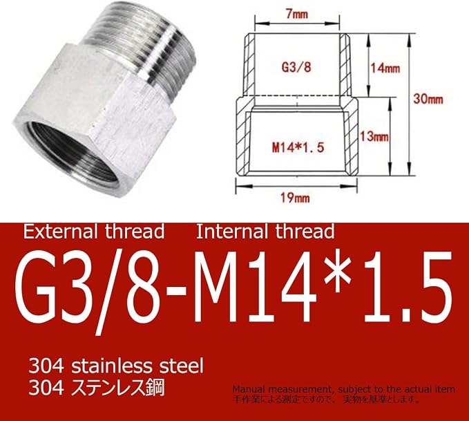 304 Stainless Steel Hex Adapter, G to Metric M Thread Reducer, 1/2-3/4 3/8-1/2 - Image 2