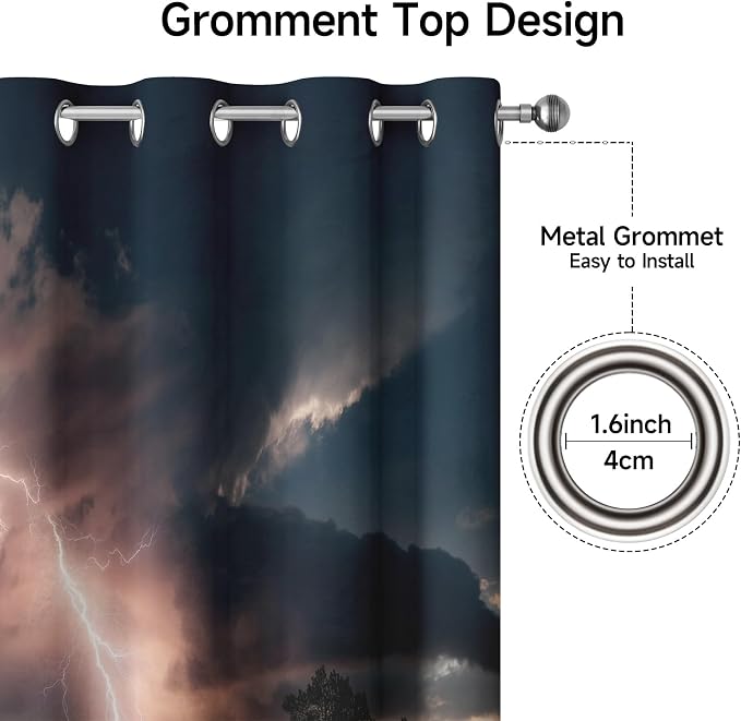 Thunderstorm Curtains, Lightning Nature Landscape Blackout Curtains 90 Inch - Image 6
