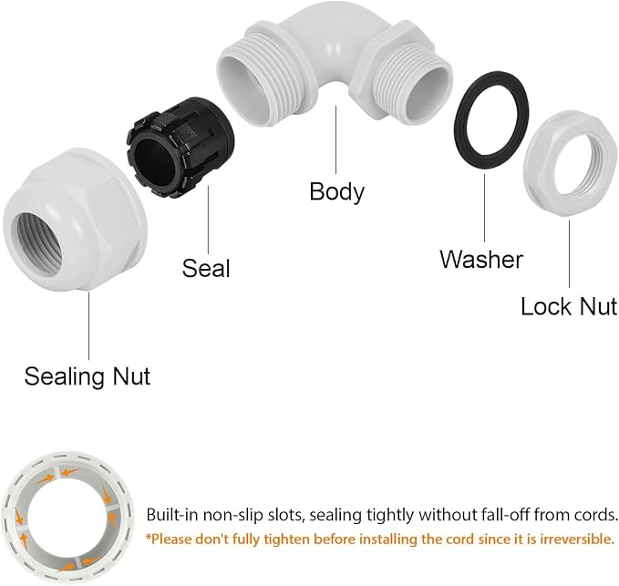 M32 Cable Gland, 90 Degree Adjustable 18-25mm Strain Relief, Cord Connectors - Image 4