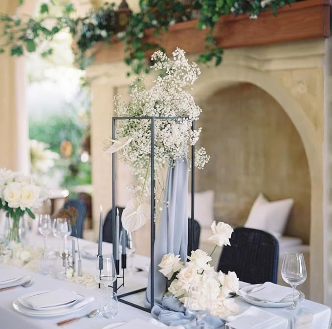 31.5inch 2 pcs Column Vases Metal Flower Stand Black Wedding Centerpieces - Image 3