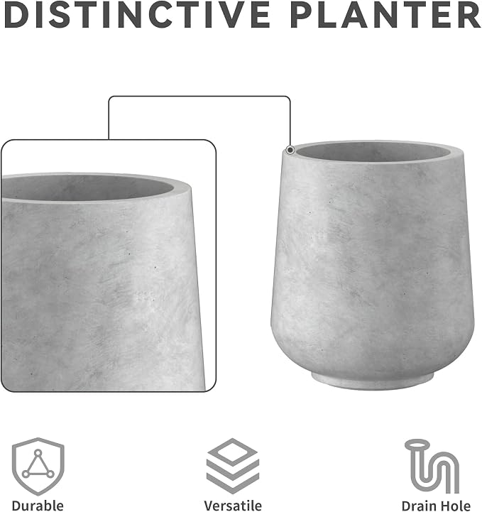 Kante Set of 3 Pale Gray Concrete Curved Planters 16.5" 13" 9.4" Dia | Drainage - Image 3