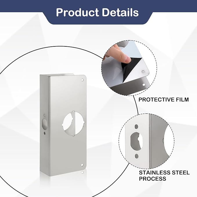 Door Reinforcement Plate, Stainless Steel, Fits 1-3/4" Doors, 2-3/8" Backset - Image 6