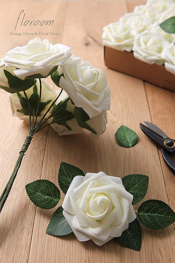Artificial Flowers 50pcs Real Looking Ivory Foam Fake Roses - Image 6