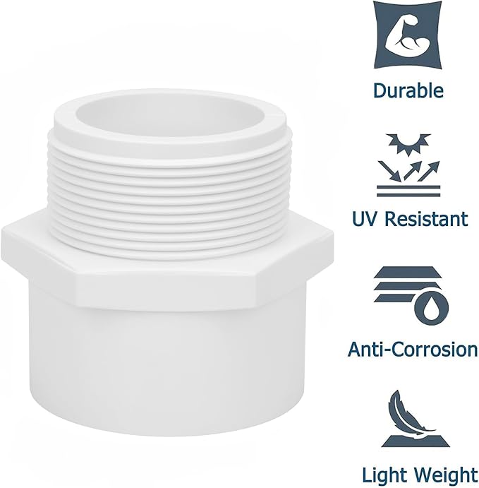 3Pack 2" PVC Male Adapter Pipe Fittings, 2-Way PVC Hose Adapter Coupling - Image 3
