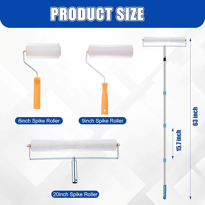 3 Pcs 6" 9" 20'' Spiked Roller for Self Leveling Removable Spiked Screeding - Image 2