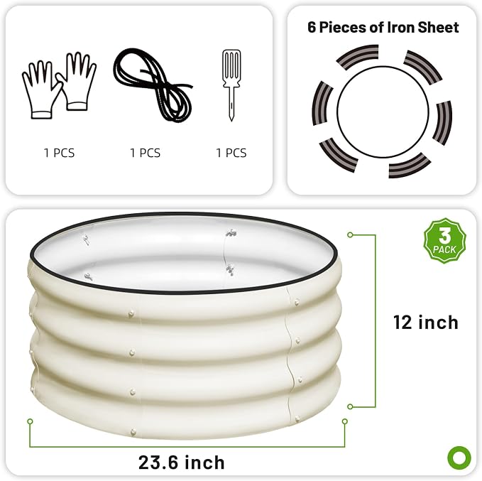 3 Pcs 2x2x1ft Round Galvanized Raised Garden Bed Kit Outdoor, Metal Planter Box - Image 4