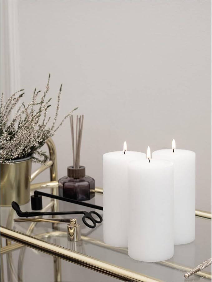 Large Pillar Candles 3x6 Inch – Set of 3 Unscented Dripless White Candles - Image 5