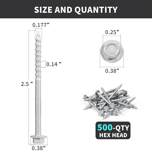 #9 x 2-1/2" Heavy Duty Joist Hanger Screws, SD Connector Screws | 1/4" Hex Head - Image 2