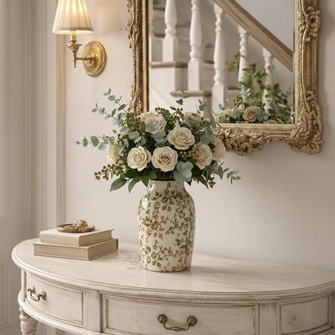 SIDUCAL Ceramic Green and Beige Antique Vase, 7 Inch Retro Ice Cracked - Image 9